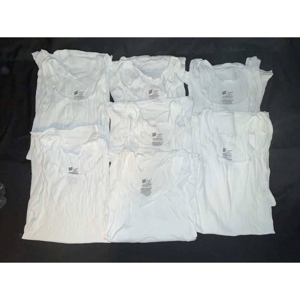 Hanes ComfortSoft Men’s White Ribbed Tank Tops Size M 100% Cotton Lot of 7 NEW